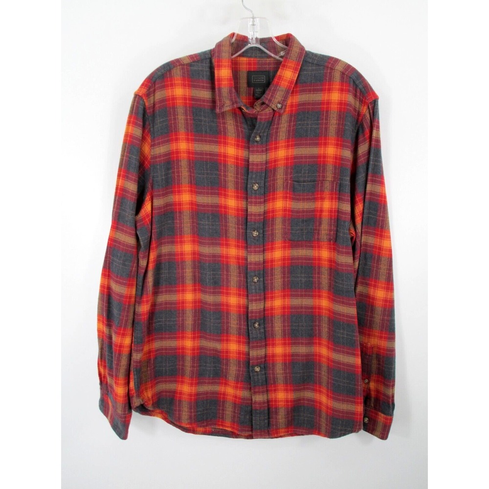 14TH & UNION Flannel Shirt Men L Multicolor Tartan Plaid Long Sleeve Cabin Core